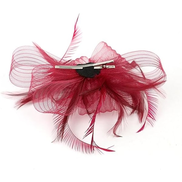 Kvinnlig Fascinator Hatt Blomma Bröllop Fascinator Hårband Fjäder Flapper Brud Hårprydnad Huvudbonader Pillbox Hatt Bowler Mini Topphatt Hårklämmor(Röd)