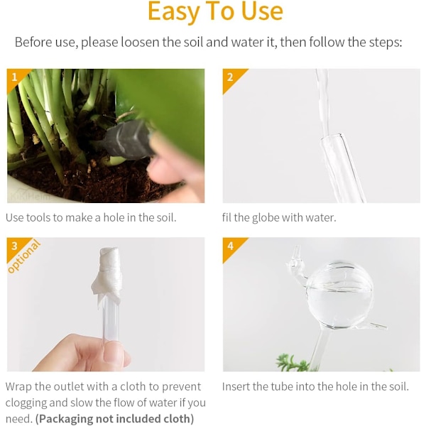 Plante-drypper, glas plantevandingskugle, automatisk plantevandingskugle, automatisk vandingssystem til indendørs og udendørs planter 2snails