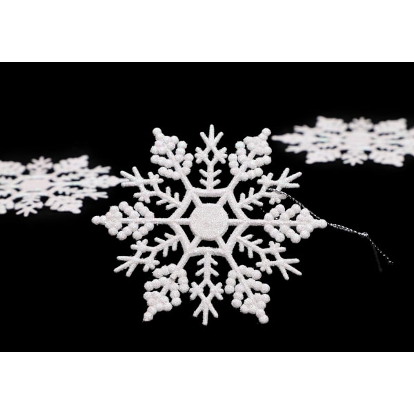 Joulupakkaus 12-10 cm kimaltelevia lumihiutalekoristeita - joulukoristeita (valkoinen)