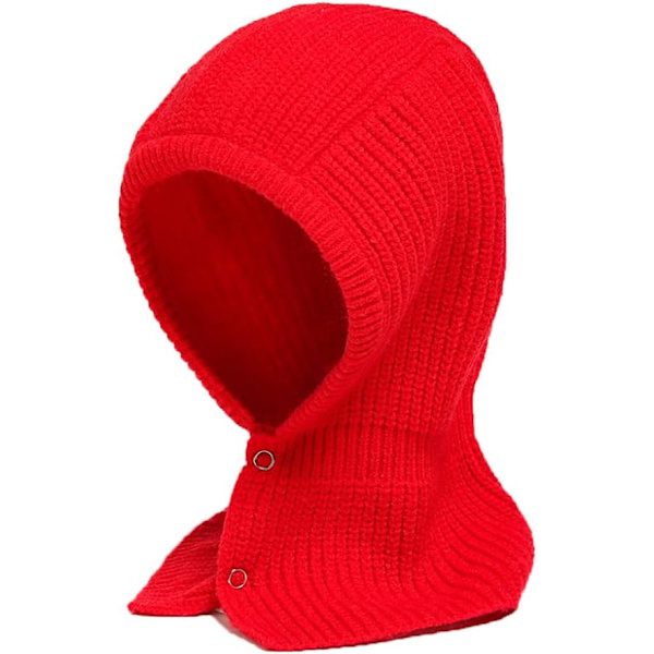 Balaclava Strikket Trøjehue Vinter Varmt Hætte Skarp Beanie Hat til Kvinder Mænd (Rød)