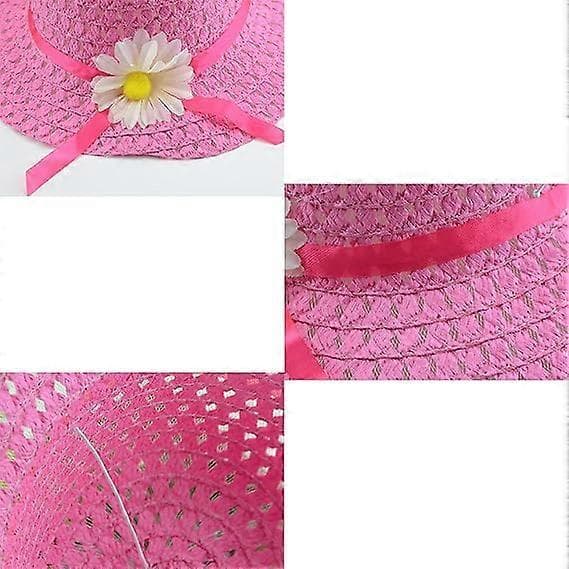 Stråhatte Søde Blomster Solhatte Sommer Strandhatte Strå Solskærme til Spædbørn Piger Småbørn Strandhat Pink