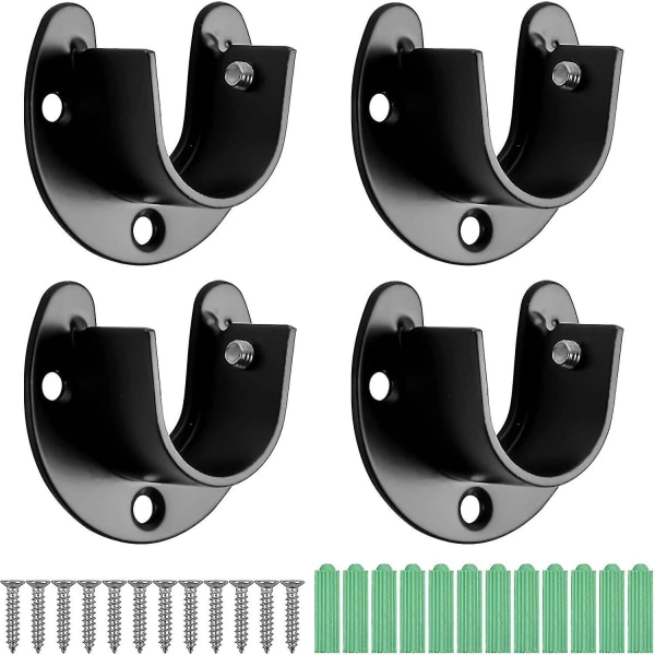 4 stk U-formet gardinstang, 25mm gardinstang endebrakett, rustfritt stål skapstang stikkontakter, flensbrakett, skapstang ende med skruer, svart