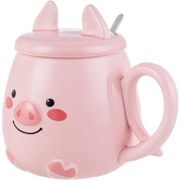 All-Pie Pig Krus Sød Keramisk Kaffe Kop med låg og Ske, Special Te Kop Sæt Pink 500ml (4#)