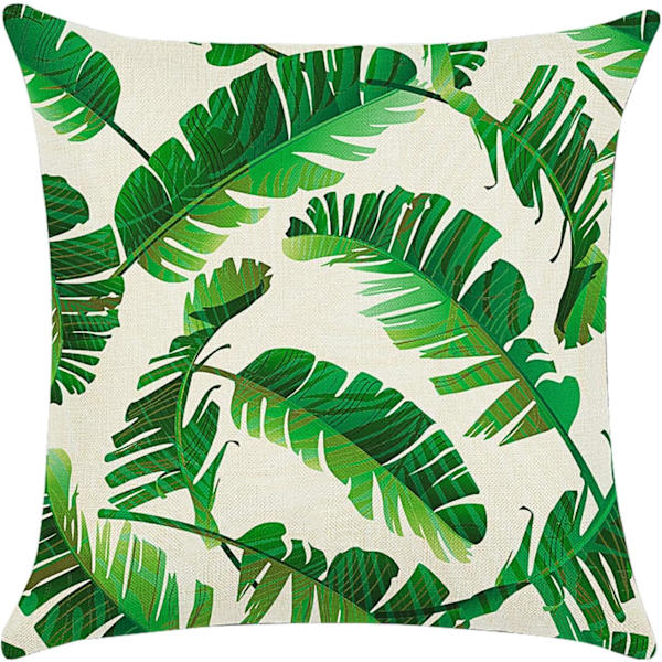 Putetrekk 45 x 45 cm, sett med 4 putetrekk i bomull og lin, putetrekk for sofa, hageseng, sofa, puter (Blad-4)