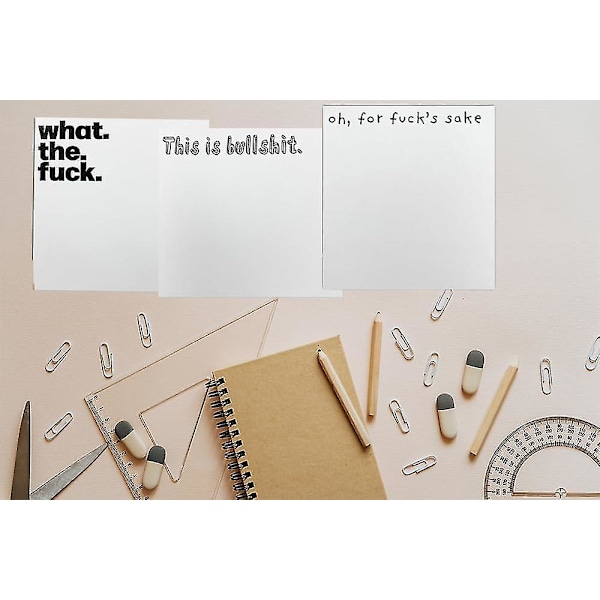 Morsom Sticky Note, hva faen Sticky Notepad, morsom nyhet Memo Pads Snarky Novelty Kontorrekvisita, vittig og respektløs skrivebordstilbehør (3 stk) C3PCS