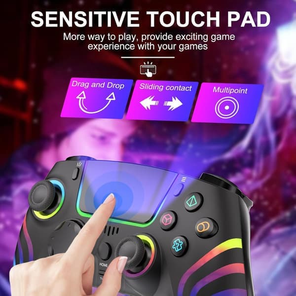 PS4-kompatibel trådløs controller med LED-belysning, dobbelt vibration, til PS4/PS4 Pro/PS4 Slim, Sort