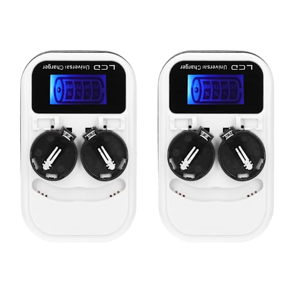 2 stk LCD knappcellelader for LIR2016 LIR2025 LIR2032 ML2016 ML2025 ML2032 CR2032 EU-plugg 100‑240V