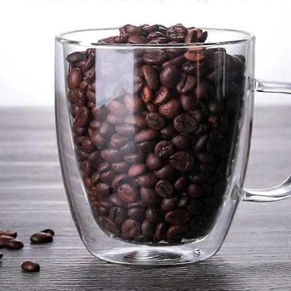 Kaffe tekopp dubbelväggig glasmugg för hem, kontor, dricksvatten L gray
