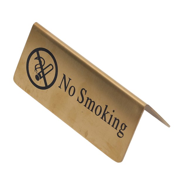 Metallinen pöytäkyltti Vahva ruostumattomasta teräksestä valmistettu kaksipuolinen, tilaa säästävä kultainen pöytäkyltti juhliin häähotellissa, tupakointi kielletty