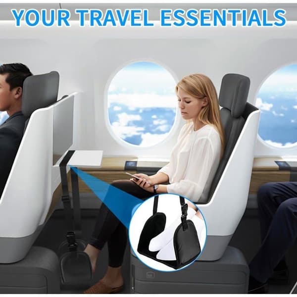 Flygfotstöd, Resefotstöd med Memory Foam, Justerbart Bärbart Benstöd för Flygplan, Svart