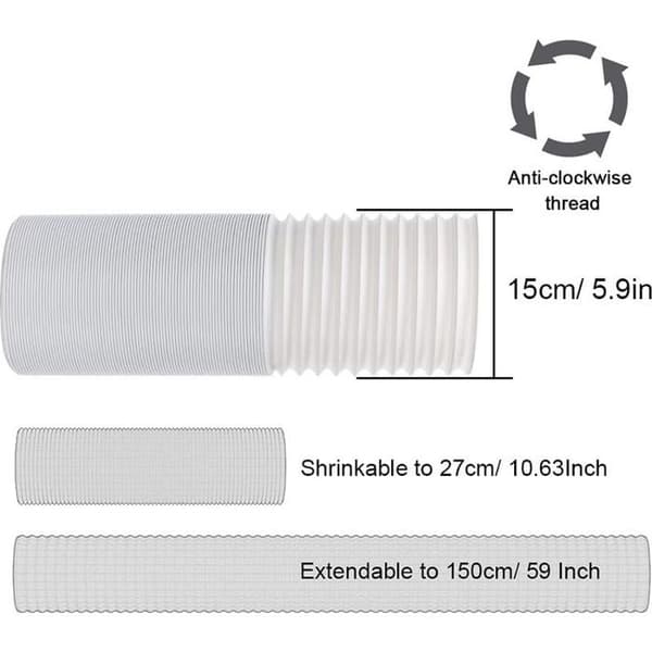 Bærbart klimaanlæg udluftningssæt; justerbart; 15 cm x 150 cm slange; egnet til vandrette skydevinduer