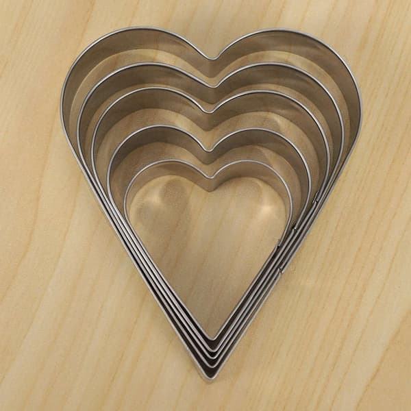 5 deler hjerteformet kakeformsett Valentinsdag kakeform rustfritt stål hjerteform Valenti