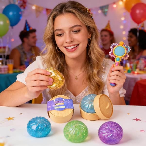 Mystery Dumpling Squishies Julekalender, Glitter Dumpling Stressbolde til Voksne, Jumbo Mini Squishies Dumplings Bao Bolle til Angstlindring