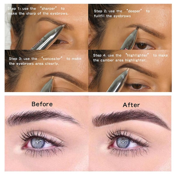 4-i-1 ögonbrynskonturpenna Vattentät definierande framhävning Ögonbryn Ögonbrynspenna Naturliga ögonbryn Makeup Kosmetiskt verktyg