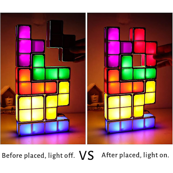 Tetris Stackable Nattlys, 7 stk Diy Led 7 Farger 3d Puslespill Induksjon Interlocking Skrivebordslampe Belysning Diy Magic Blokker Sterkt Lys For Barn Tenåringer