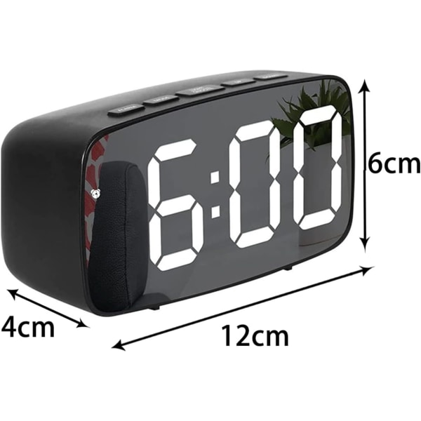 Digital LED-vekkerklokke Speilklokke med temperatur- og datokalender, slumring, justerbar lysstyrke, stemmekontroll nattmodus ved sengekanten (svart)