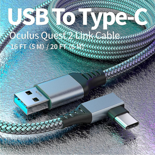Länkkabel för Oculus Quest 2, snabbladdning & PC-dataöverföring USB C 3.2 Gen1 5gbps Pd-överföringsladdningskabel Vr Headset Link-kabel Black 6M