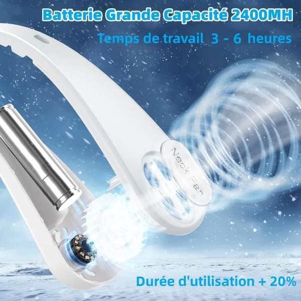 Bærbar halsventilator, mini USB-ventilator, bladløs, lydløs, 3 hastigheder til kontor, rejser, udendørs brug