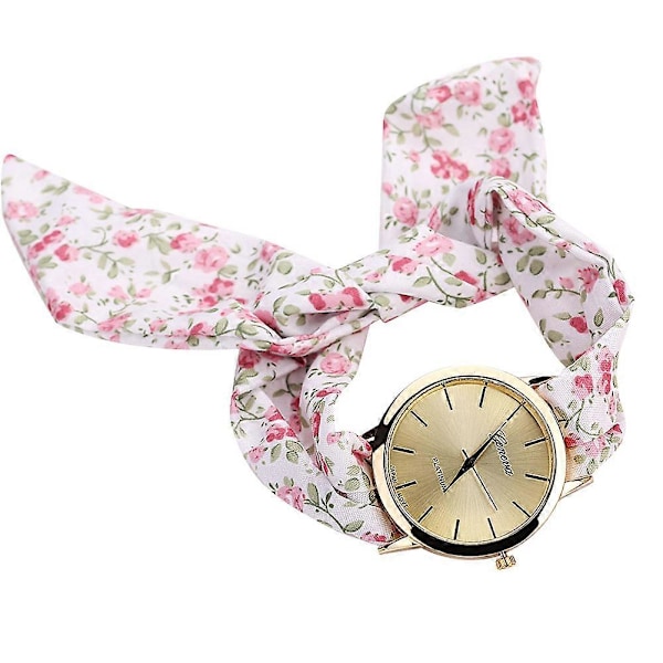 Fashionabel Casual Damklocka med Blommigt Tryck och Tygband (3)
