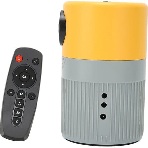Bärbar HD 1080p miniprojektor med bioljud och dubbla fläktar; stöder DVD; 100-240V; gul/grå; australisk kontakt – AquaForge