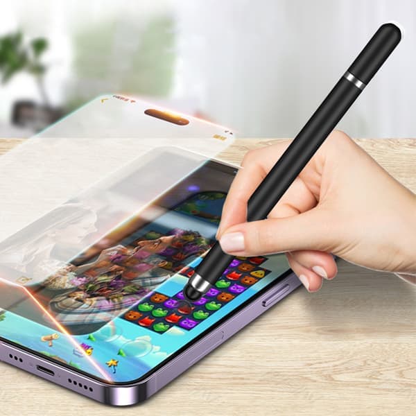 2-i-1 Stylus Pen til Touchskærme (Dobbelt Gummispids) Sort Sort Black