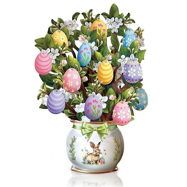 Paper -Up Kort, Påskäggsträd, Livsstor Evighetsblombukett 3D Popup Grattiskort med Tomt Kort