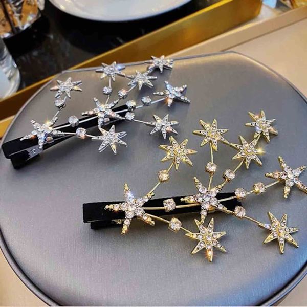 Krystallstjerne hårklemme spange sølv rhinestone hår bling klynge stjerne hårnål hårhårnåler hodeplagg brud hårtilbehør (sølv)