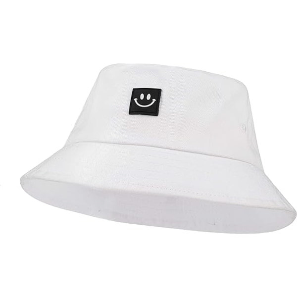 Bucket Hat Foldbar bomuldssolhætte Fiskerhat Lovely Smile Strandkasket til ferie Skole Shopping Vandring 56-58 Hvid