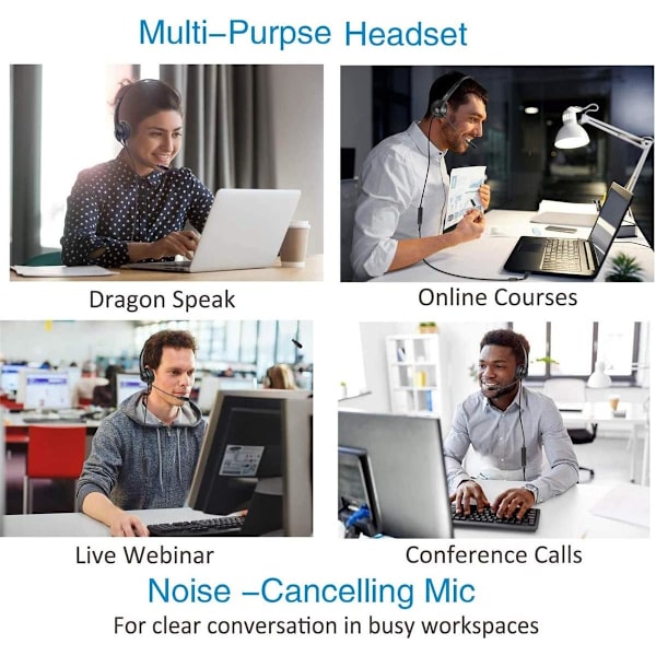 3,5 mm PC-headset med mikrofon, brusreducerande mikrofon och ljudkontroller för mobiltelefon, bärbar dator, PC, surfplatta, trådbundna stereohörlurar för dator