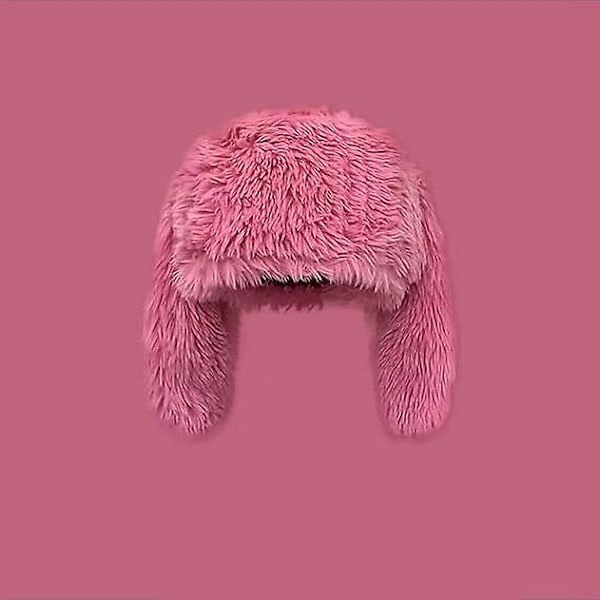Söt mössa dam mössa vintermössor fluffig päls snömössa med öron vintermössor för stort huvud öronmuff mössa dam fluffiga mössor för damerhot rosa
