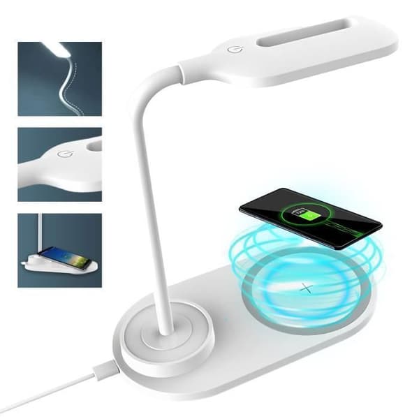 Brillsten Fleksibel Skrivebordslampe med Trådløs Lader, 10W Belysning - Berøringskontroll