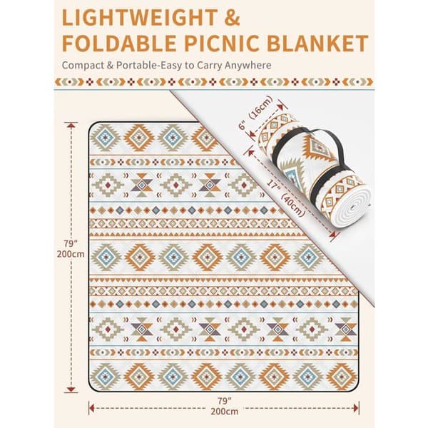 Picnicteppe, ekstra stort (200 x 200 cm), vanntett, med bærehåndtak, boho-stil, sammenleggbart og vaskbart