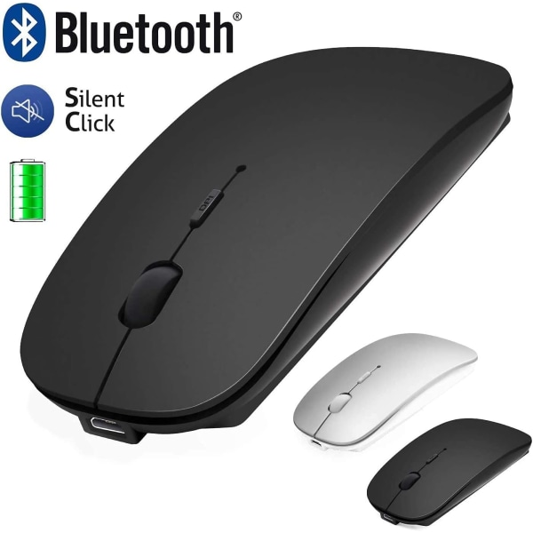 Bluetooth Mouse for Laptop/iPad/iPhone/Mac(iOS13.1.2 and Later)/PC, Rechargeable Noiseless Mini Wireless Mouse Compatible with Android/Windows,Black