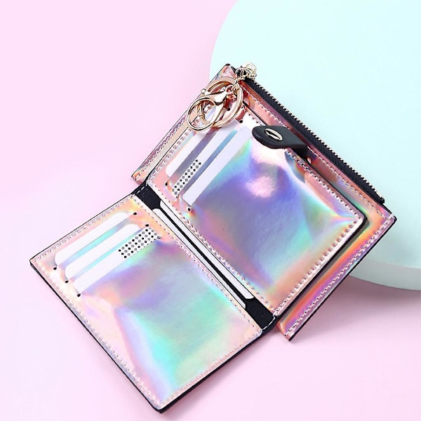 Damepung Bifold med møntlomme kortholder pung nøglering pink