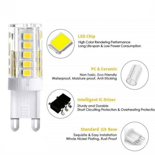 10-pack G9 LED-lampor - Kallvit 6000K 400LM - 5W - Energibesparande