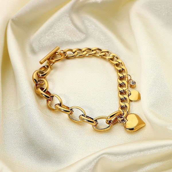 18k Guldbelagt Rustfrit Stål Armbånd Kærligheds Vedhæng Lænke Kæder til Kvinder Gold One-size