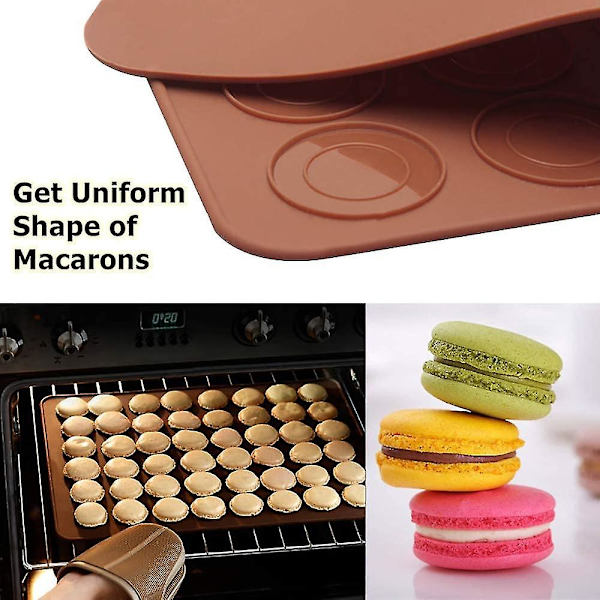 Macaron bagemåtte, marengs macaron plade silikoneform til 48 macaron indsatser med 1 konditorpose og 4 forskellige formede spidser