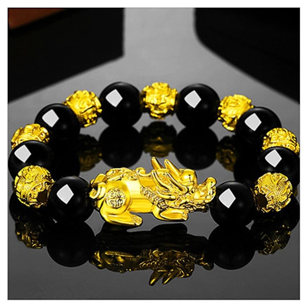 Feng Shui sort obsidian jade perler armbånd tiltrækker rigdom og held og lykke A