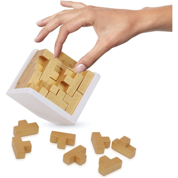 3D Träpussel för hjärnan. Genius Skills Builder T-formade bitar. 3D-pussel för vuxna och barn Gold