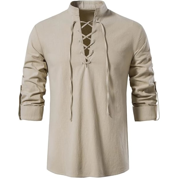 Klassisk bomullsskjorta med spets för män medeltida vintage