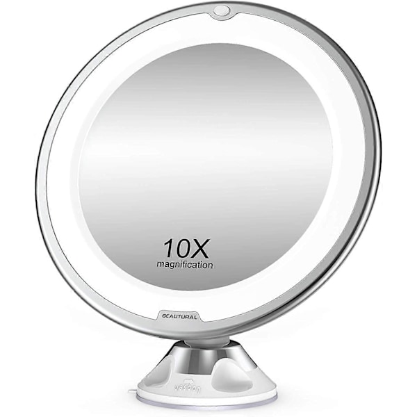 Beautural Sminkspegel med 10X Förstoring och LED-lampor, 1 Kula, 360° Justerbar