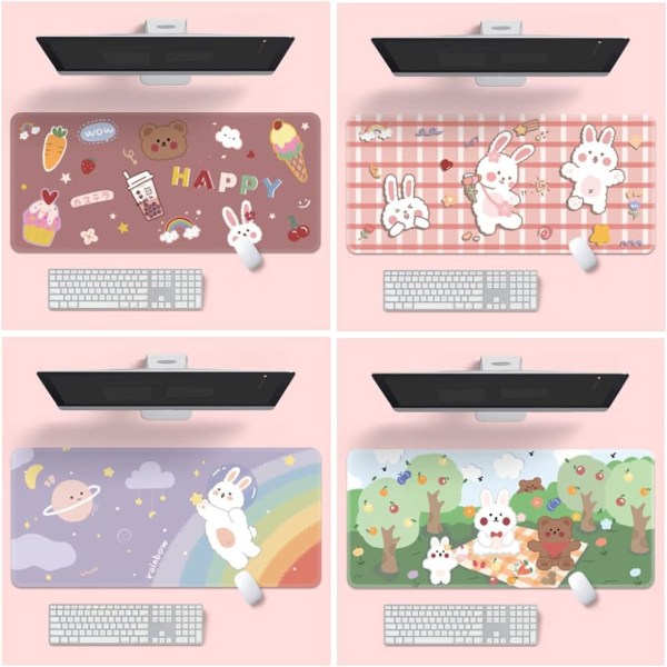 Musmatta för tonårsflickor Kawaii Cartoon Skrivbord Tangentbordsmatta för bärbar dator kontorsbord, perfekt för flickor, kvinnor, skrivbordsdekorationstillbehör (rosa)
