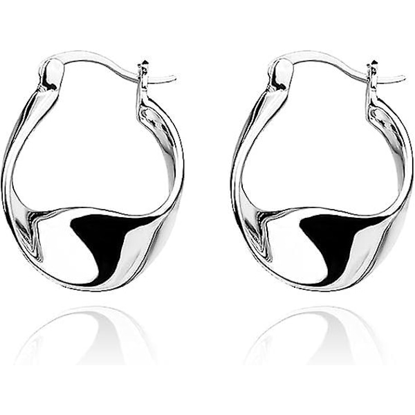 Sterling Sølv Hoop Øredobber for Kvinner, 14k Hvitgull Øredobber Hypoallergeniske Chunky Huggie Sølv Hoops Små Mote Øredobber