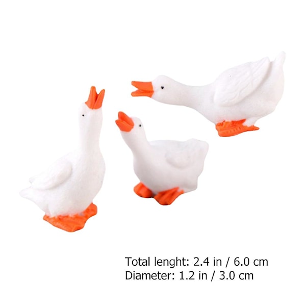 3 stk. Ducktales legetøj harpiks gås statue hvid gås miniature dukkehus miniature harpiks dyr miniature ornament