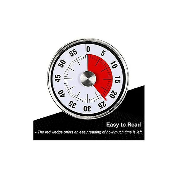 Magnetisk mekanisk køkkentimer - 60 minutters nedtælling visuel tidsstyringsværktøj dampende Bbq (sort) til børn, lærere og voksne