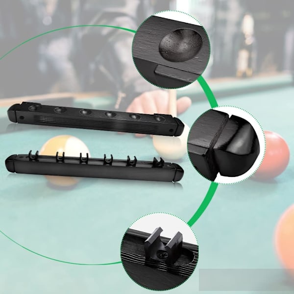 6-paikkainen biljardikeppiteline, seinälle kiinnitettävä biljardikeppiteline, puinen snooker-keppiteline, seinäteline, biljardimailateline biljardibaareille, klubeille, musta