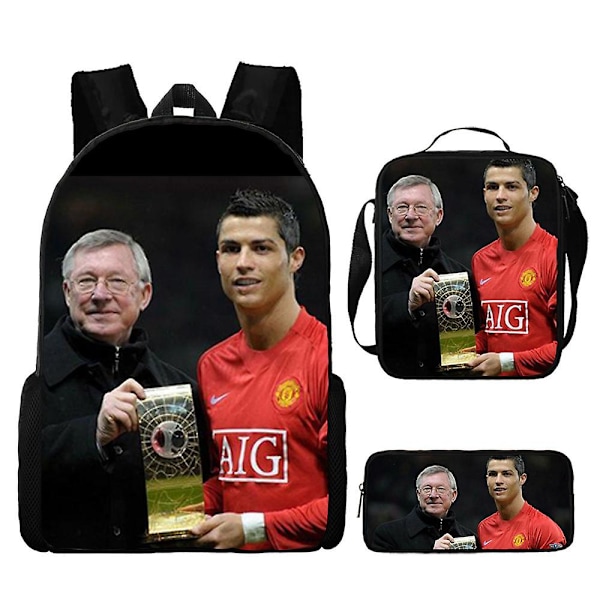 Cr7 Fotbollsstjärna Skolväska Reseryggsäck Lunchväska Pennfodral Set För Barn Studenter 15 3Pcs Set