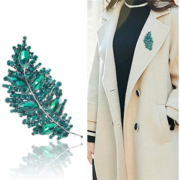 Elegant Unikke Blade Brosche Grøn Rhinestone Krystal Brosche Pin Kvinder Piger Kubisk Zirkonia Revers Tørklæde Tøj Corsage Tilbehør Smykker