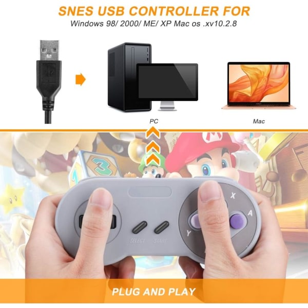 SNES USB Controller 2-Pack Wired Retro SNES Game Card Controller til Super Nintendo