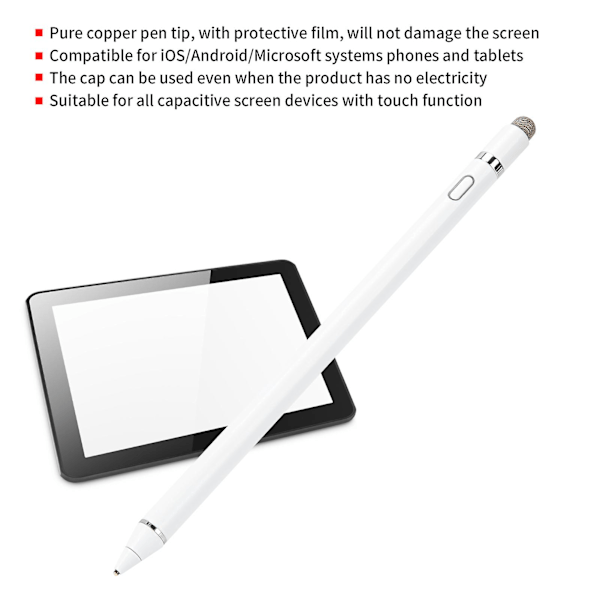 2-i-1 Universal Stylus Pen til IOS/Android - Aktiv Kapacitiv Touch Pen i Hvid